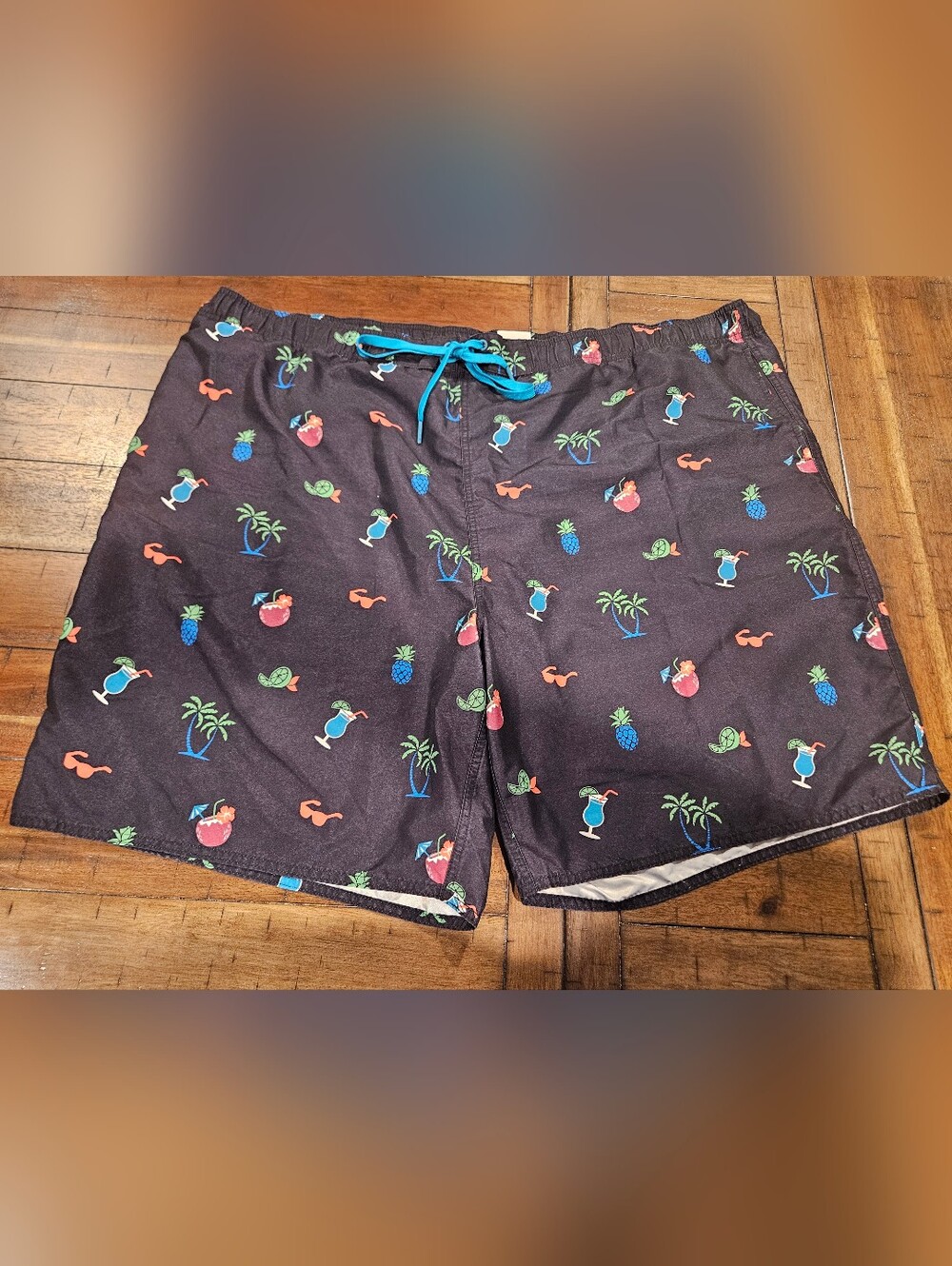 Men's True Nation Black Tropical Print Swim Trunks - 3XL